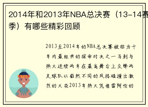 2014年和2013年NBA总决赛（13-14赛季）有哪些精彩回顾